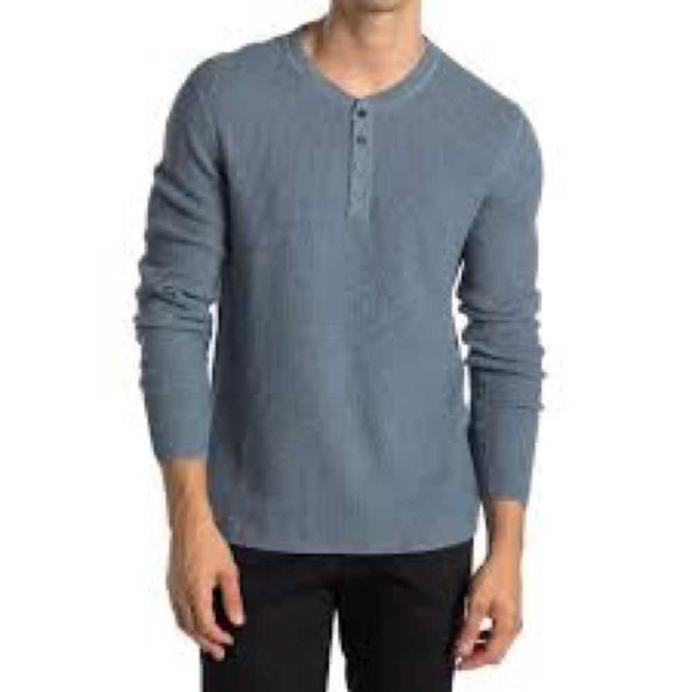 Original Penguin Men’s Dark Navy Thermal Waffle Knit Henley Long Sleeves Top M